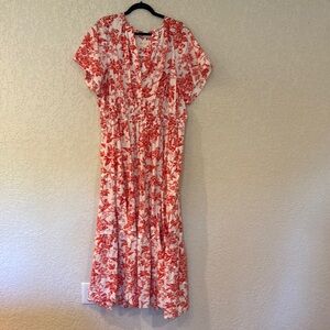Anthropologie Red and White Floral Maxi Dress